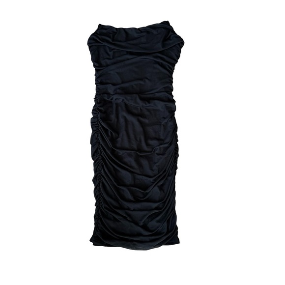 Strapless Mesh Ruched Bodycon Corset Mini Dress Black Medium - Picture 4 of 8